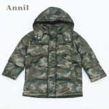 安奈儿冬季专柜正品男童迷彩中长款厚羽绒服保暖外套AB445441
