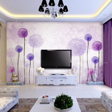 大型壁画 田园风格浪漫紫色蒲公英壁纸电视沙发床头背景墙纸壁画