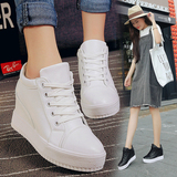 【天天特价】秋季韩版内增高女鞋厚底松糕系带小白鞋女坡跟单鞋