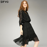 dfvc2016秋装新款女装欧美刺绣宽松时尚T恤上衣黑色长袖打底衫女