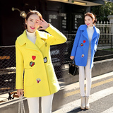 韩版羊毛呢子外套女中长款2015冬装新款可爱修身西装领阿依莲大衣