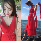 泰国海边度假海滩裙沙滩裙夏大码显瘦中长款连衣裙波西米亚长裙仙