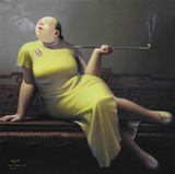 抽烟的胖女人  刘宝军 胖女人 纯手绘油画装饰画  个性油画