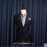 韩国英伦复古条纹小西装男外套韩版潮修身 时尚潮品 有套装