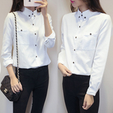 韩国衣服2016秋冬女装白色衬衣休闲外穿打底衫上衣学生长袖衬衫女