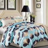 简约现代风全棉活性印花纯棉床单式床上用品四件套彩色格子条纹