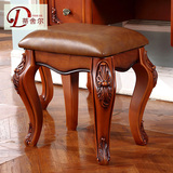 蒂舍尔家具美式梳妆凳 实木欧式化妆凳 客厅换鞋凳小方凳F668-ZD