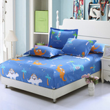 全棉床笠床垫罩单件 儿童卡通印花布套1.21.51.8米床用蓝色恐龙