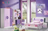 儿童青少年公主单人床紫色家具套装女孩卧室时尚套房组合1.2M1.5