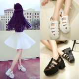 2015夏季新款韩版潮粗跟高跟罗马鞋包头镂空透气凉鞋厚底百搭女鞋