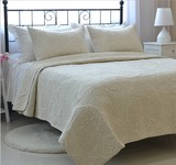 奢华欧式床盖套件 夹棉刺绣绗缝被夏凉被三件套 样板房装饰 卡其