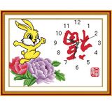 蒙娜丽莎印花时钟十字绣钟表 金兔送福钟 动物 新款卧室水印系列