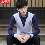 秋季新款假两件大码韩版长袖衬衫男学生修身型休闲男士衬衣青年装