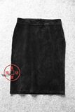 041D 0621优雅气质型轻包臀 小直筒黑色麂皮绒质高腰半身裙