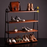 美式创意鞋架简约落地收纳架欧式鞋架实木客厅置物架拖鞋架多层架
