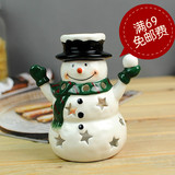 外贸陶瓷欧式可爱圣诞雪人镂空烛台 家居装饰摆件 礼物