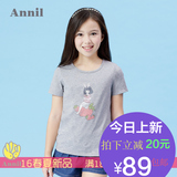 Annil安奈儿童装女童短袖T恤2016夏季新款圆领短袖针织衫