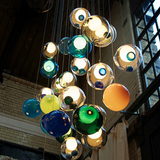简约LED彩色玻璃球长楼梯吊线灯 个性创意别墅灯饰餐厅灯吊灯三头