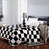 秋季天金貂绒毯子毛毯单双人盖毯双层加厚黑白格子欧美风床上用品