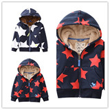 外贸童装 2015冬季新款韩版儿童卫衣 加绒加厚时尚连帽男童卫衣