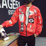 2015秋冬新款韩版GD权志龙同款太空棉男装棒球服红色夹克 男外套