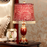 欧式结婚庆中式台灯卧室床头灯红色布艺美式复古装饰台灯创意客厅