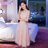 韩语琳空间2016夏季新款性感透视网纱刺绣两件套无袖蓬蓬连衣裙