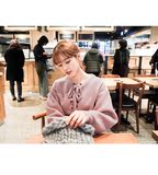 韩国直邮代购cherrykoko休闲可爱蝙蝠袖胸前系带藕粉色针织毛衣