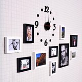 欧影 创意亚克力静音挂钟表款照片墙实木相框组合餐厅相片墙1127