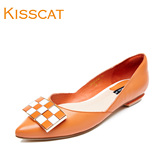 接吻猫甜美糖果色尖头单鞋舒适平底鞋方扣通勤女鞋D55300-03QC-W