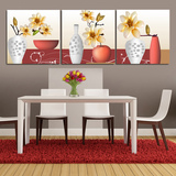 新品简约现代冰晶三联画沙发背景墙餐厅卧室装饰画挂画花瓶花束