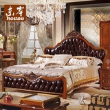 家具美式全实木床真皮 欧式双人床深色 成人床新古典高箱床1.8米