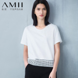 Amii2016夏装新款百搭宽松短袖大码女式T恤衫上衣纯棉半袖体恤