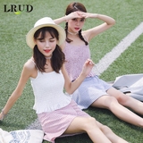 LRUD2016夏季新款韩版纯色褶皱荷叶边吊带背心女修身显瘦短款上衣