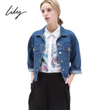 LILY丽丽2015春新品女装深蓝铆钉宽松袖牛仔短外套 115150R3411