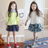 夏季女童娃娃衫韩版 中大儿童t恤上衣七分袖 宝宝夏装t衫套装裙装