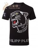 正品代购2016新款Philipp Plein男装 豹头印花短袖T恤衫 HM341086