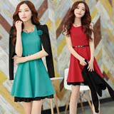 2016新款春秋女装韩版气质显廋长袖两件套连衣裙小外套长袖套装裙