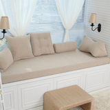 纯色亚麻混纺飘窗垫子定做加厚防滑高密度海绵窗台垫子实木沙发