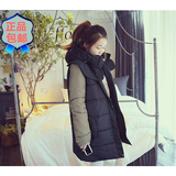 2014年冬装新品韩国东大门代购女装加厚撞色拼接中长款棉衣外套