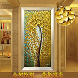 玄关装饰画发财树挂客厅过道走廊现代简约手绘油画抽象3d立体竖版