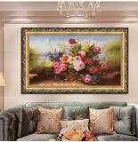 简欧式纯手绘古典油画印象花卉装饰卧室客厅餐厅玄关横版有框挂画