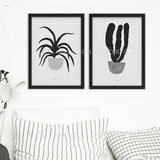 盆栽仙人掌北欧欧式客厅装饰画沙发背景墙画有框双联画简欧黑白画