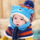 韩版宝宝冬季新款帽婴儿帽子 松鼠儿童围巾帽子加绒围脖2件套