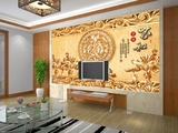 大型壁画3D立体木雕沙发电视背景墙画墙纸壁纸客厅床头现代简约画