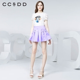 CCDD2016夏装新款专柜正品女装 贴布镂空纯色半身裙 修身百褶短裙