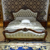 欧式实木雕花大床 美式乡村复古真皮软床 新古典卧室双人床1.8米