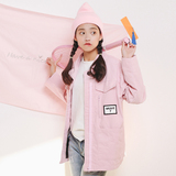 2016韩国东大门代购韩版女装贴标灯芯绒复古中长粉色外套91948