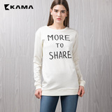 卡玛KAMA 2016秋季款圆领套头卫衣中长款修身显瘦外套女 7116660