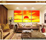 风景海上日出太阳装饰画、墙画、挂画、无框画三联客厅卧室